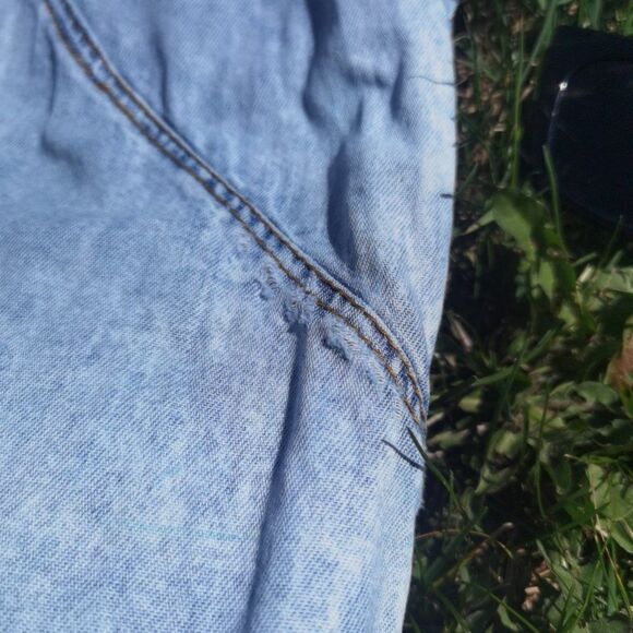 80s Super Soft Denim Maxi Dress Shoulder Pads 90s Vintage - Picture 5 of 6